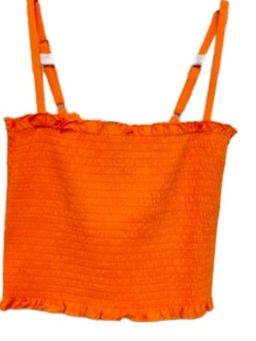 Forever 21 Bright Orange Smocked Ruffle Strap Crop Top